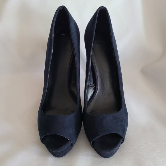 Zara Suede Platform Ultra High Heel Stilleto Pumps SZ 38 (7.5) Navy Blue - Picture 2 of 15